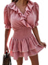 Lace V-Neck Ruffled Short-Sleeved Cotton Dress